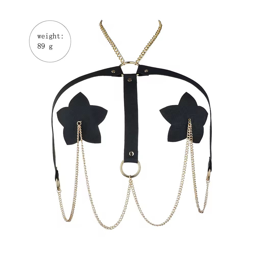 Tapa-Seios Estrela com Harness e Correntes – Domínio e Sedução em Um Só Look