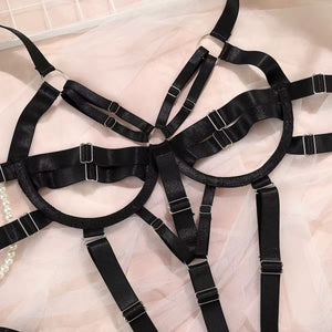 Body Dominatrix Preto - Harness Fetichista com Tiras Ajustáveis – Lingerie Sensual de Dominação e Impacto Visual