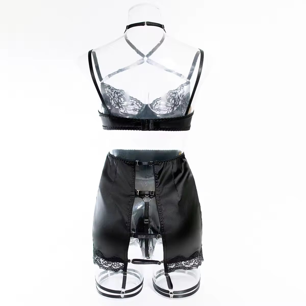 Lingerie Red Seduction – Com Saia de Cetim, Ligas e Fio Dental Regulável