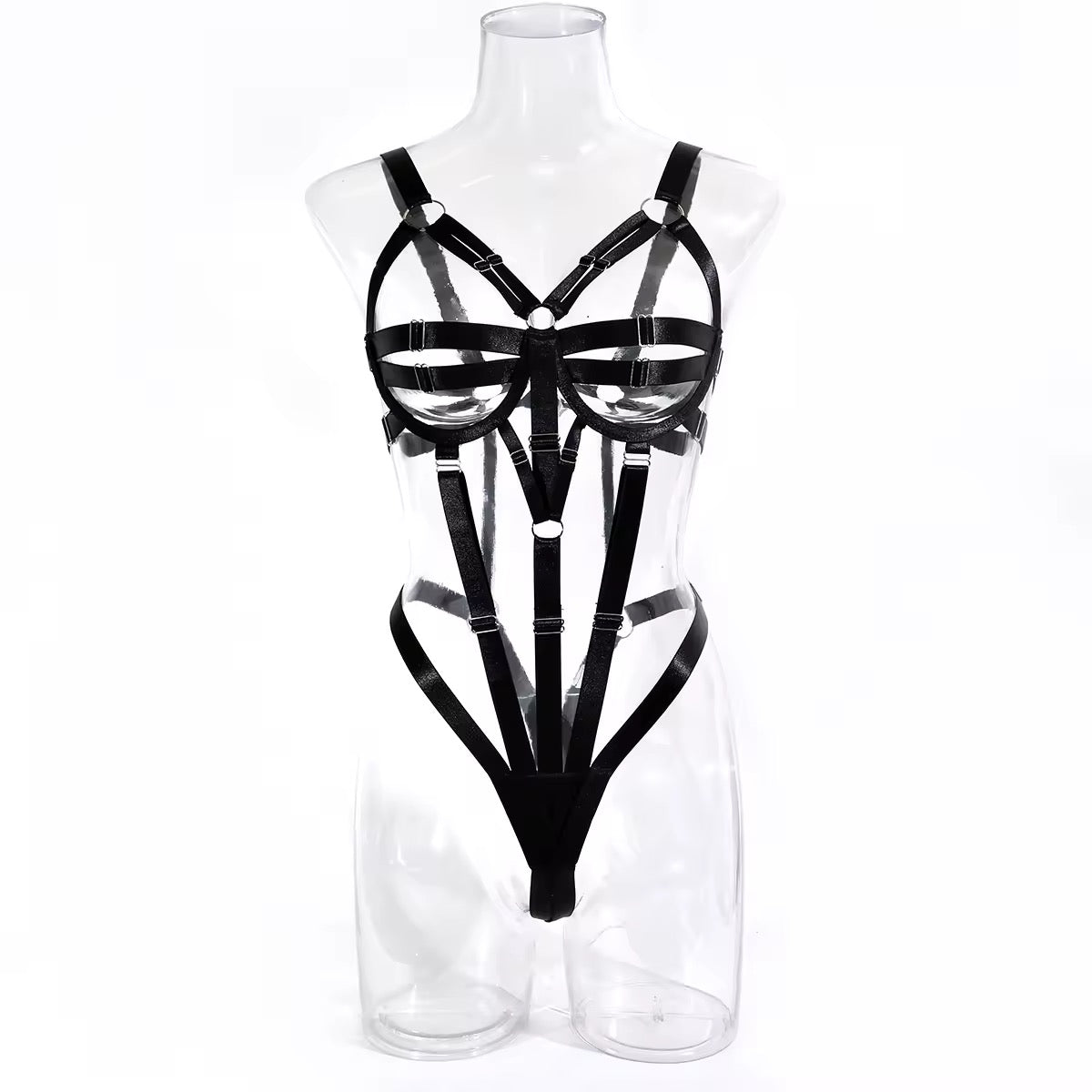 Body Dominatrix Preto - Harness Fetichista com Tiras Ajustáveis – Lingerie Sensual de Dominação e Impacto Visual