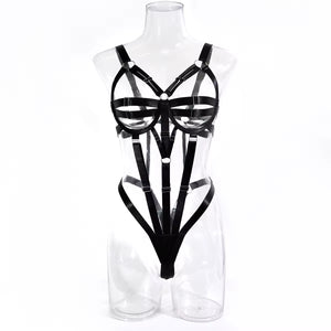 Body Dominatrix Preto - Harness Fetichista com Tiras Ajustáveis – Lingerie Sensual de Dominação e Impacto Visual