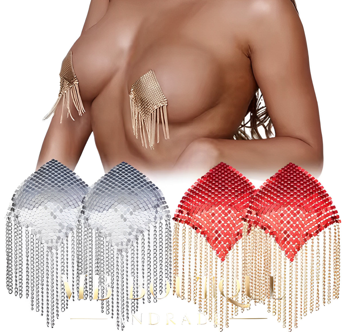 Tapa-Seios Metálico com Franjas – Efeito Cobra de Luxo