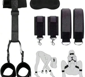 Conjunto com Algemas Ajustáveis, Tiras de Contenção e Venda - , Domínio e Exploração  para Casais Iniciantes ou Ousados