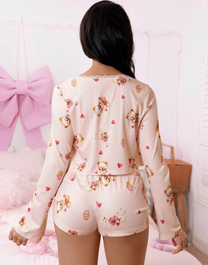 BabyDoll Rosa com Ursinhos e Cupcakes – Conjunto com Blusa de Frio P ao GG