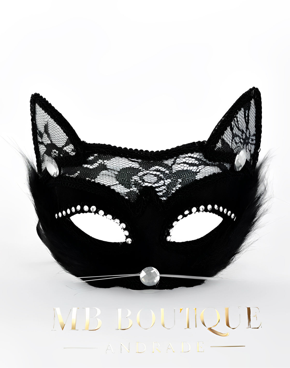 Máscara Gato Selvagem – Renda, Pelúcia e Strass