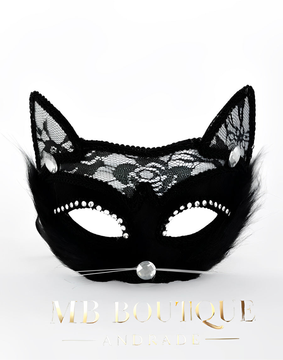 Máscara Gato Selvagem – Renda, Pelúcia e Strass