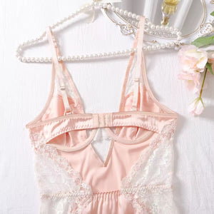 Camisola Rosé Angel – Acetinada com Renda e Detalhe Vazado