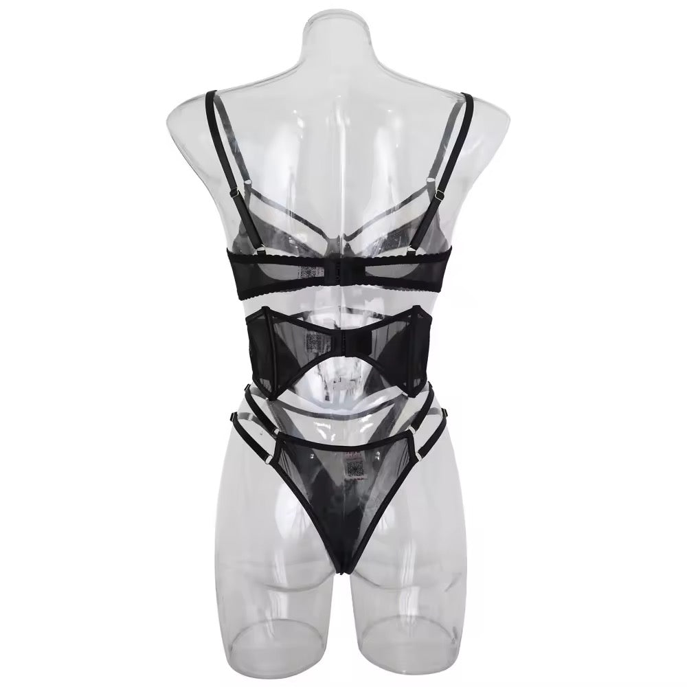 Lingerie Black Sculpt com Transparência e Cintura Alta | Com Aro, Sem Bojo