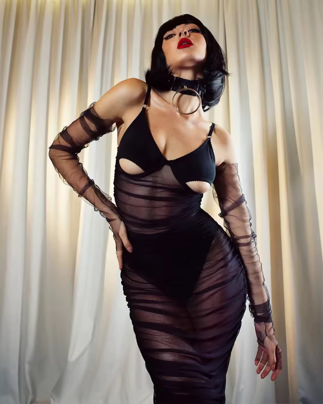 Vestido Transparente Sensual + Sutiã Recorte Underboob
