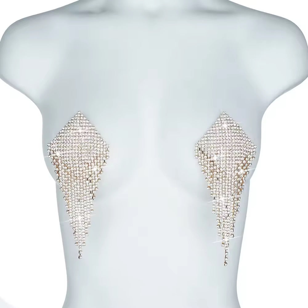 Tapa-Seios Gota de Cristal com Corpo de Strass – Luxo Máximo e Impacto Visual