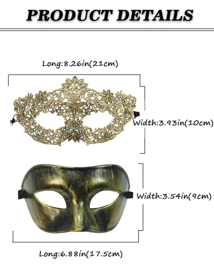 Kit Máscaras Duo Fantasia – Máscara Masculina + Feminina Dourada
