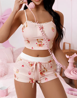 BabyDoll Rosa com Ursinhos e Cupcakes – Conjunto com Blusa de Frio P ao GG