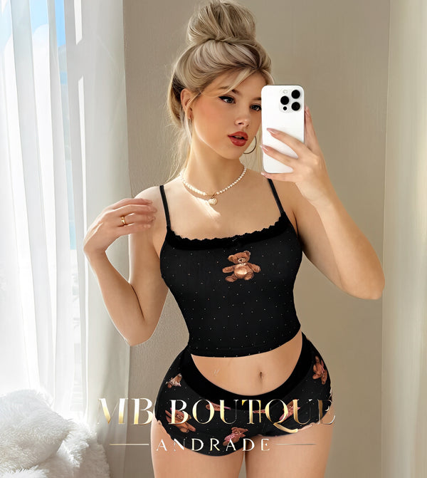 Baby Doll Preto com Estampa de Ursinhos – Conforto com toque divertido e fofo