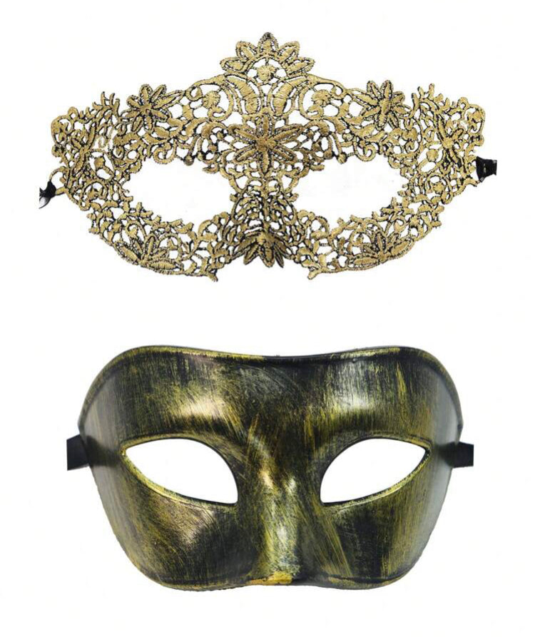 Kit Máscaras Duo Fantasia – Máscara Masculina + Feminina Dourada
