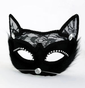 Máscara Gato Selvagem – Renda, Pelúcia e Strass