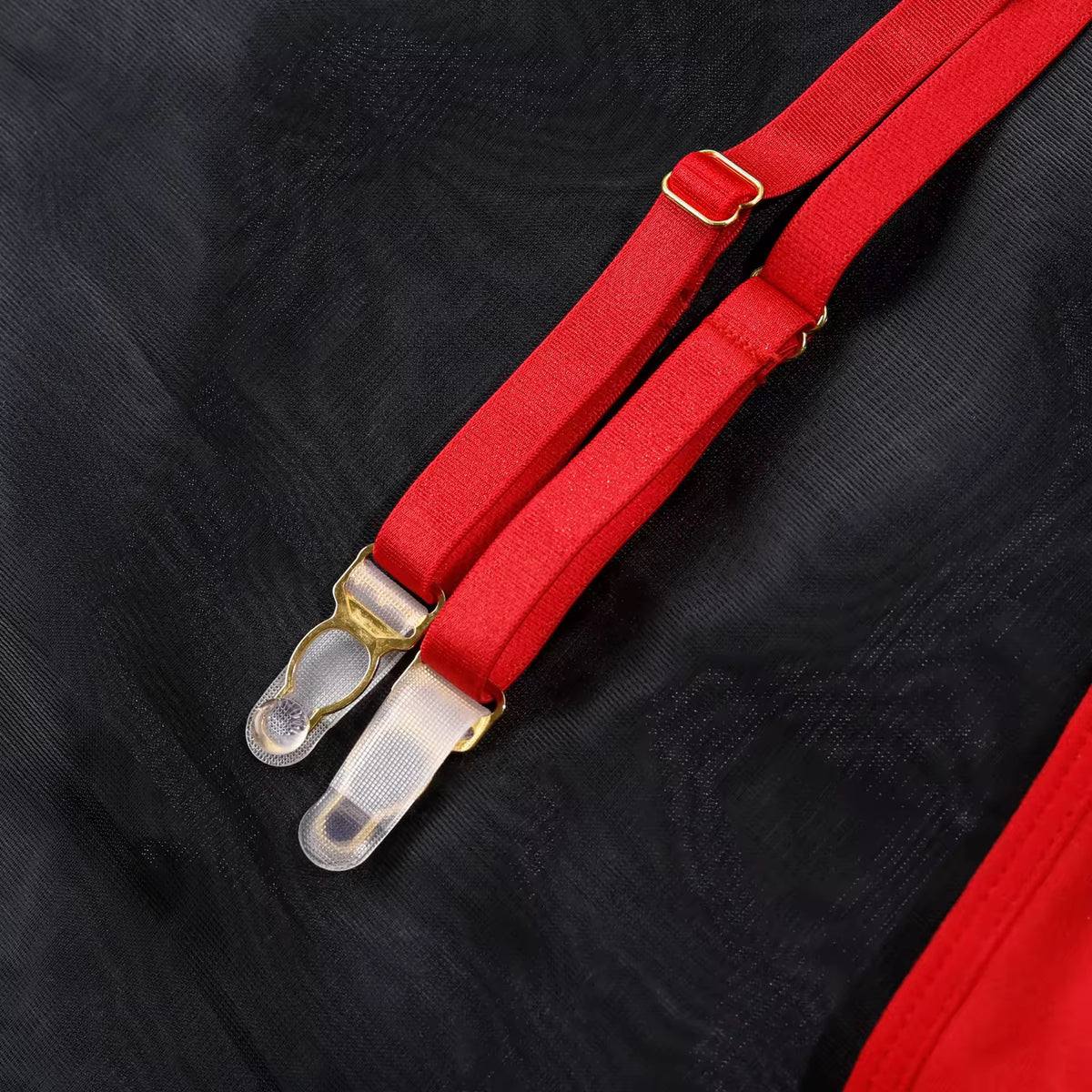 Lingerie Red Desire Transparente – Com Cinta-Liga e Luvas