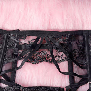 Lingerie Black Secret – Renda Floral com Strappy e Cinta-Liga