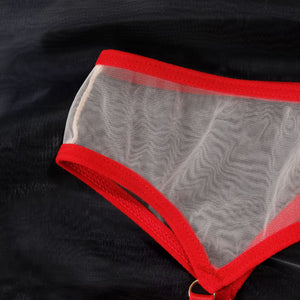 Lingerie Red Desire Transparente – Com Cinta-Liga e Luvas