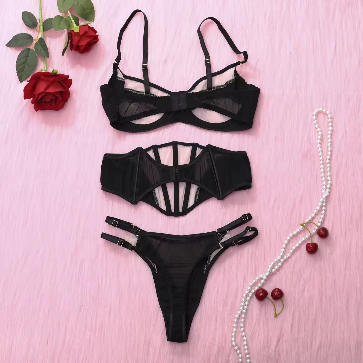 Lingerie Black Sculpt com Transparência e Cintura Alta | Com Aro, Sem Bojo
