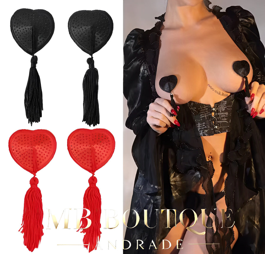 Tapa-Seios Coração com Tassel – Toque Burlesco e Divertido