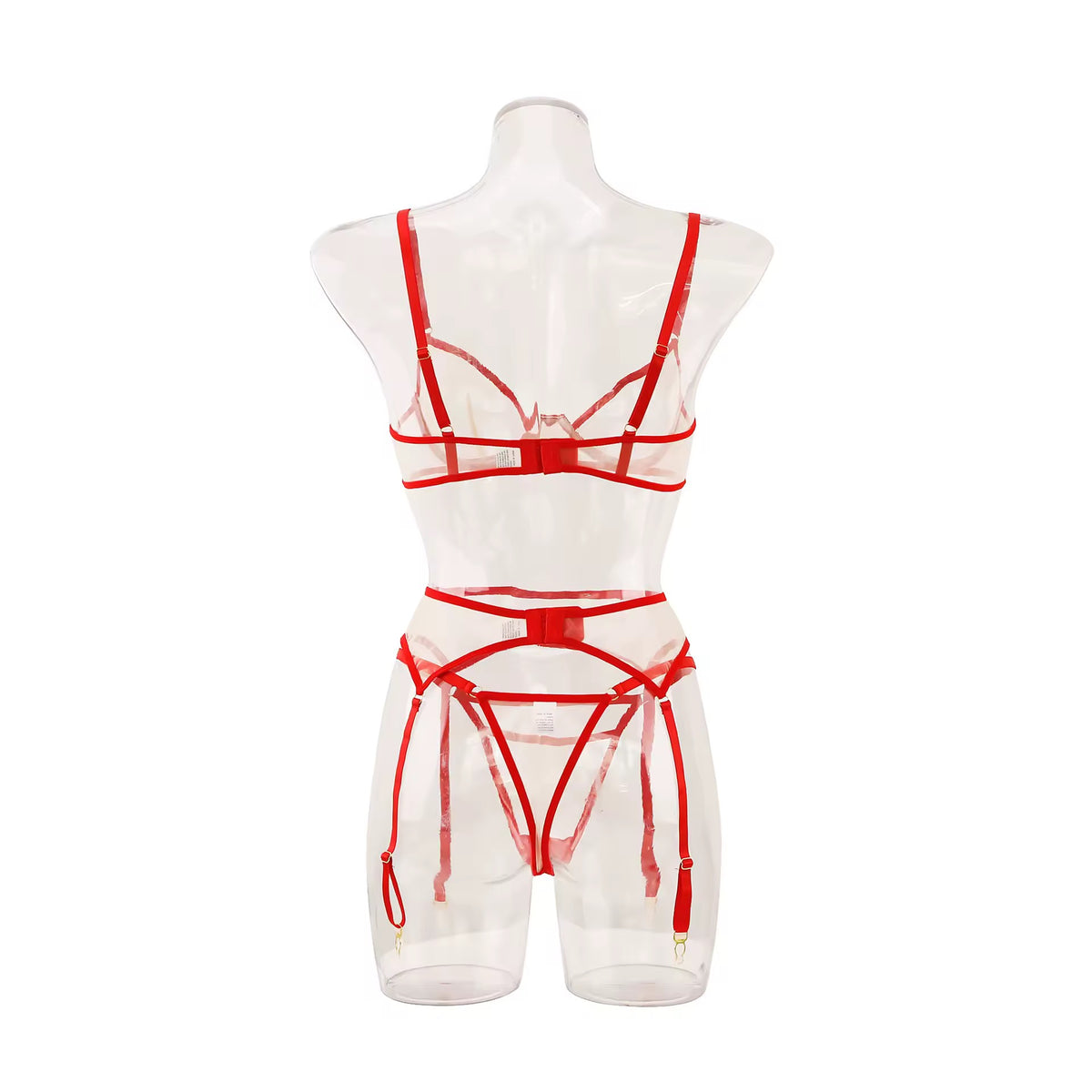 Lingerie Red Desire Transparente – Com Cinta-Liga e Luvas