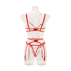 Lingerie Red Desire Transparente – Com Cinta-Liga e Luvas
