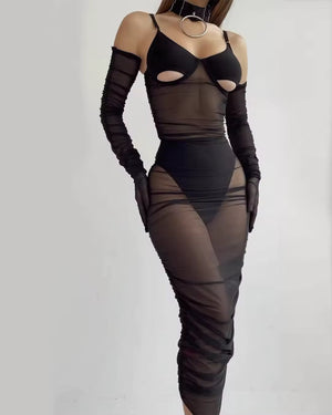 Vestido Transparente Sensual + Sutiã Recorte Underboob