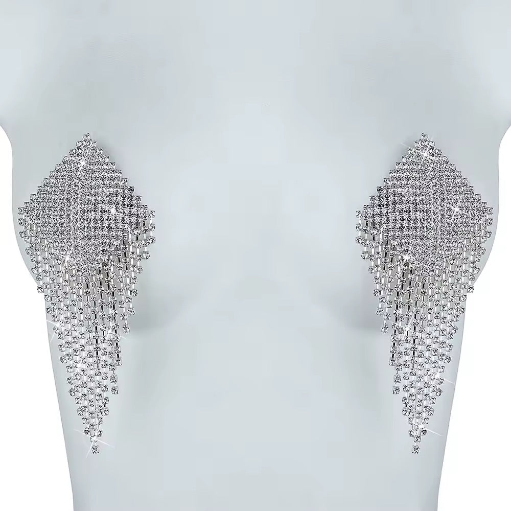 Tapa-Seios Gota de Cristal com Corpo de Strass – Luxo Máximo e Impacto Visual