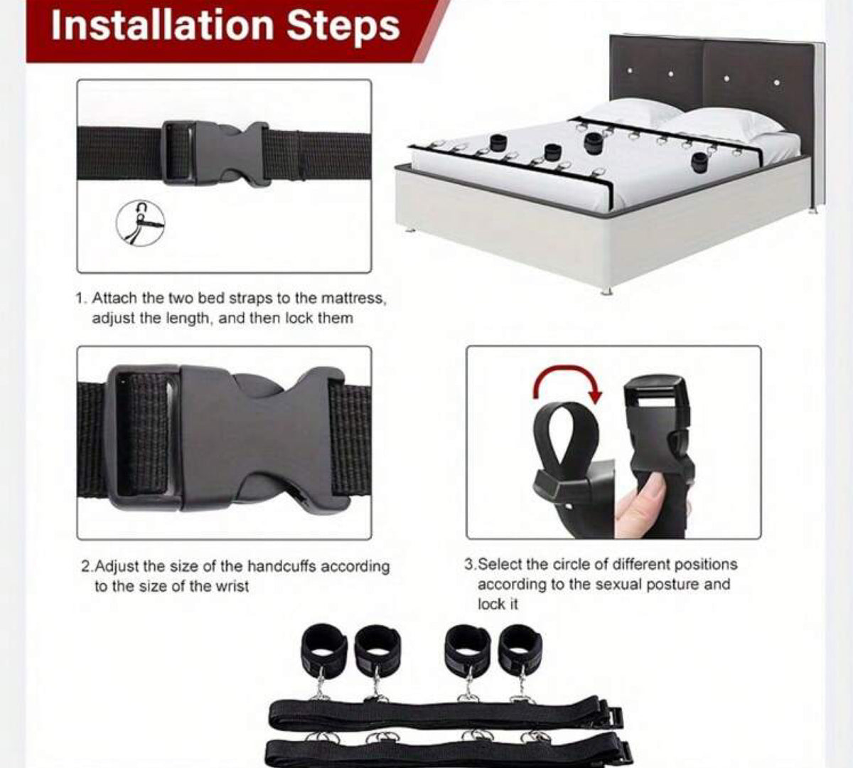 4 em 1 - Algemas Sob a Cama com Ajuste Universal e Travas Ergonômicas para Pulsos e Tornozelos - Sistema de Restrição