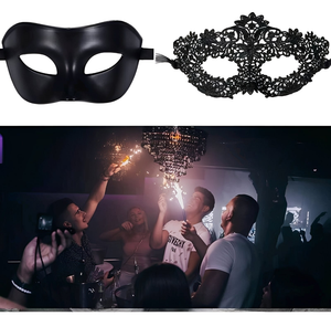 Kit 2 Máscaras Venezianas Pretas para Casal – Baile de Máscaras, Fantasia Elegante e Sedutora