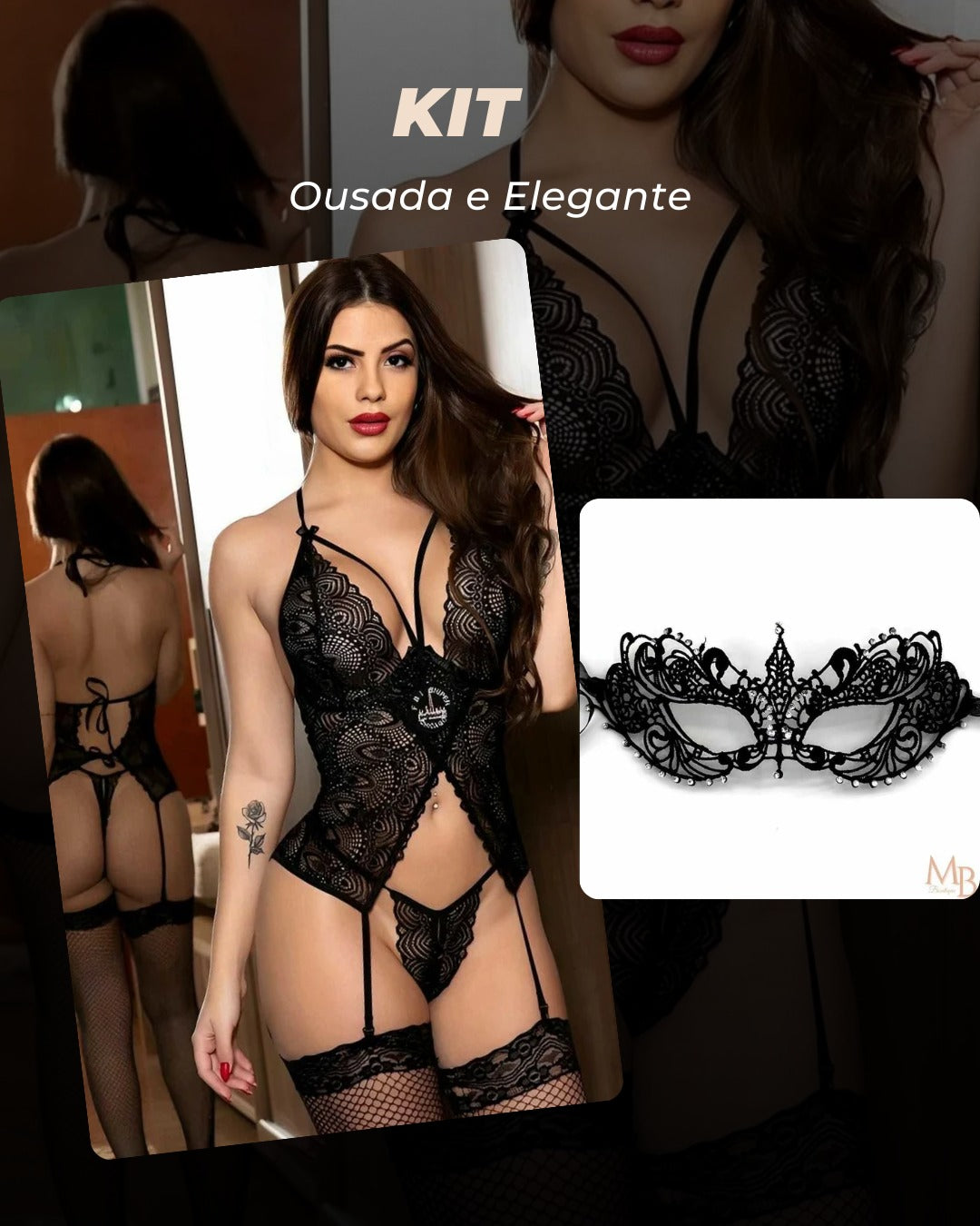 Lingerie Sexy (com meias) + Máscara
