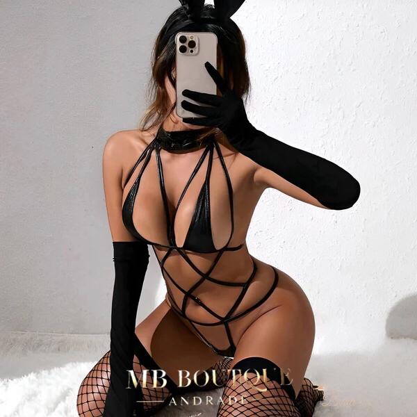 Lingerie com orelhas, luvas e meias