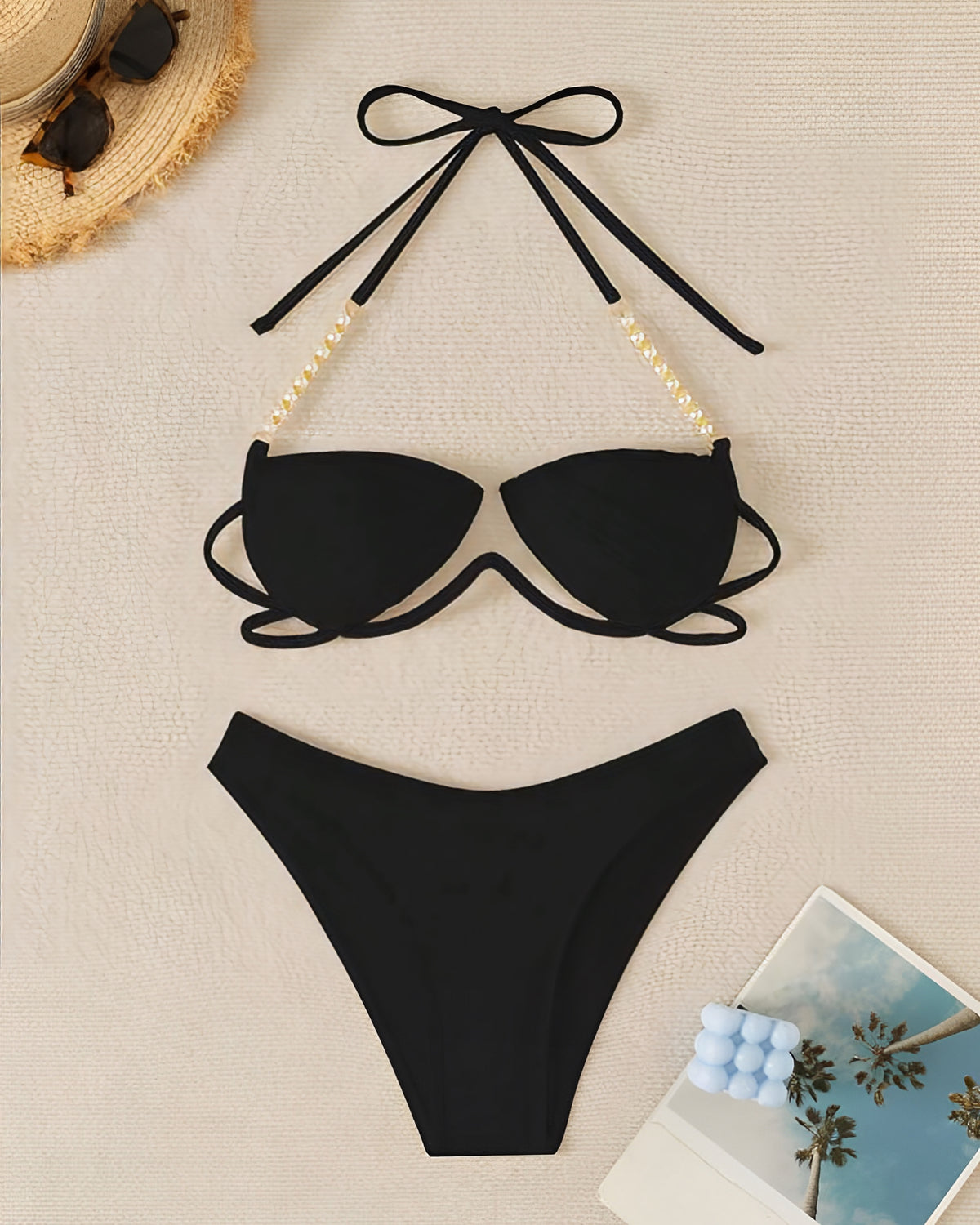 Biquíni Preto com Pérolas - Luxo e Sensualidade no Verão