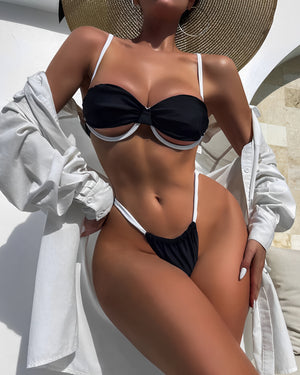 Biquíni Preto com Detalhes Brancos – Sofisticação e Modernidade