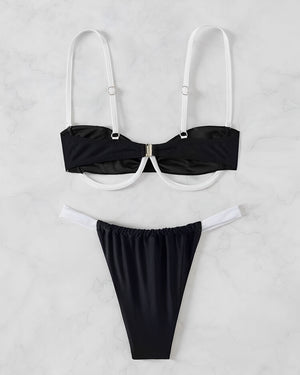 Biquíni Preto com Detalhes Brancos – Sofisticação e Modernidade
