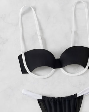 Biquíni Preto com Detalhes Brancos – Sofisticação e Modernidade