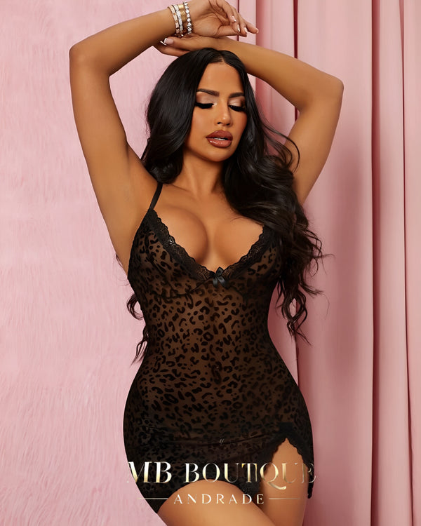 Camisola Sensual Preta com Estampa Animal Print – Ousadia e Sofisticação em um Só Modelo!