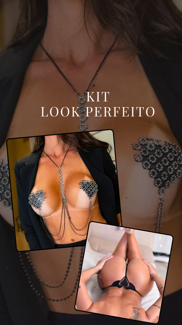 Kit Sexy tapa seios + calcinha fio dental preta - 2 itens