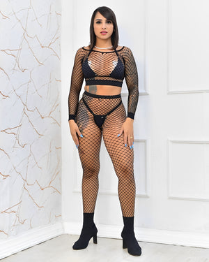 Conjunto Arrastão Preto Sexy – Lingerie Transparente Feminina, Fantasia Sensual e Roupas Ousadas