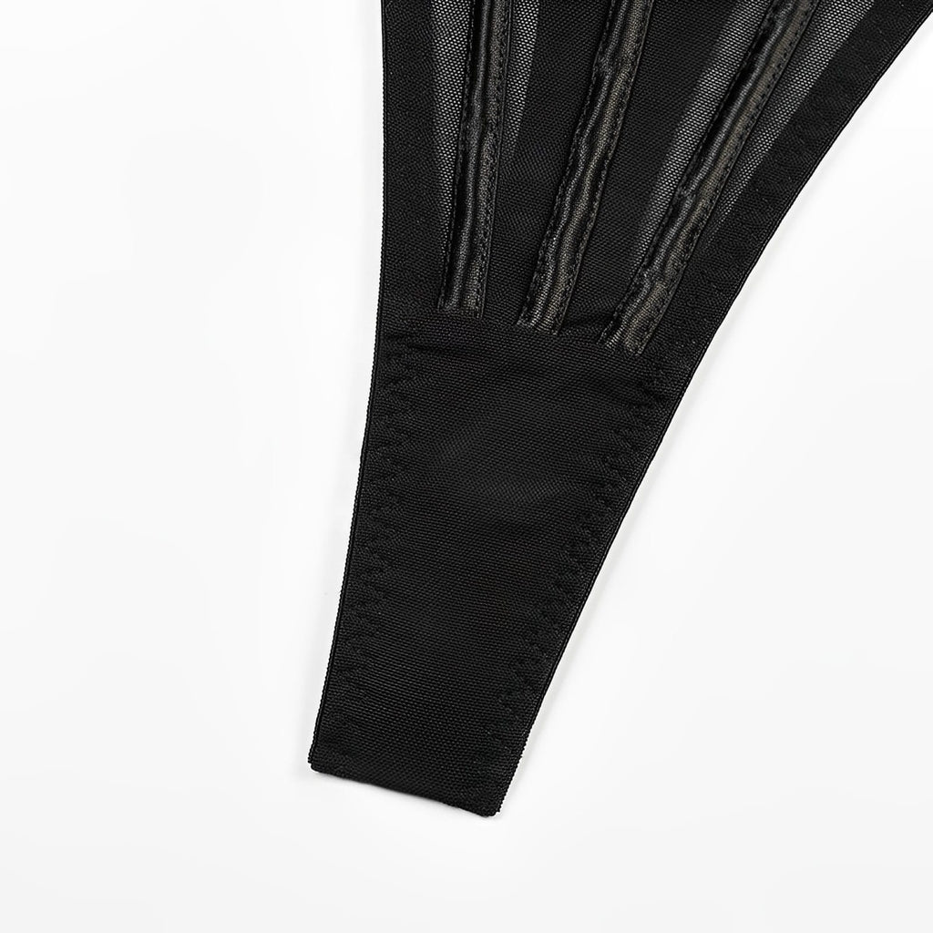 Lingerie Corset Preto Sexy em Tule Transparente com Gargantilha e Calcinha Regulável – Lingerie de Luxo Ousada