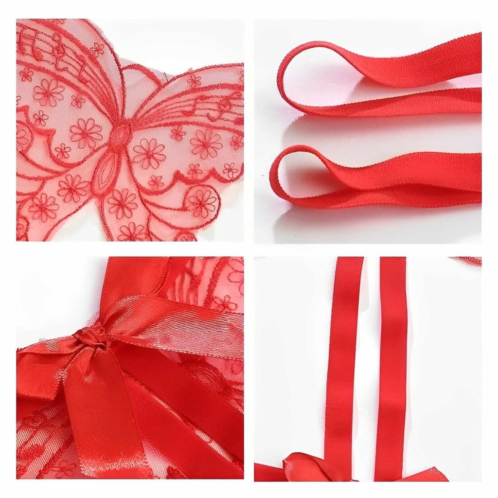 Calcinha sexy com abertura inferior com detalhes em laço e desenho em borboleta - Presente sensual e inesquecível