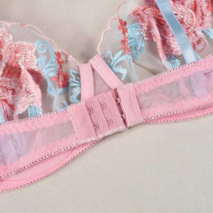 Lingerie com bordado em flores e ligas de perna 