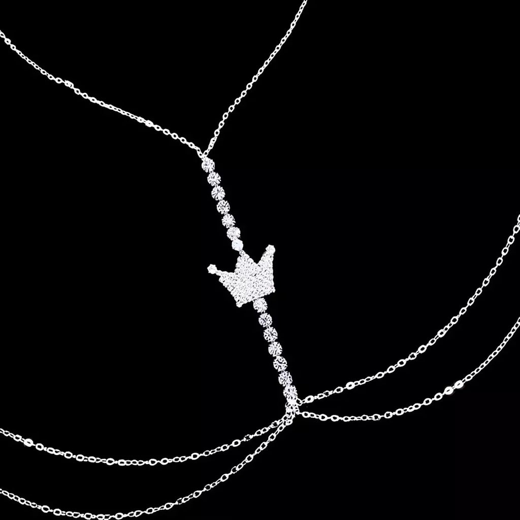 Body Chain Coroa com Strass – Prata Luxo - somente acessório em coroa