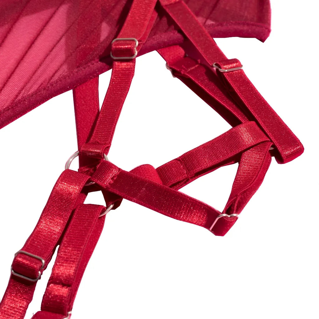 Body com luvas, cinta liga e ligas de perna