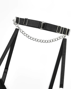 Lingerie Corset Preto Sexy em Tule Transparente com Gargantilha e Calcinha Regulável – Lingerie de Luxo Ousada