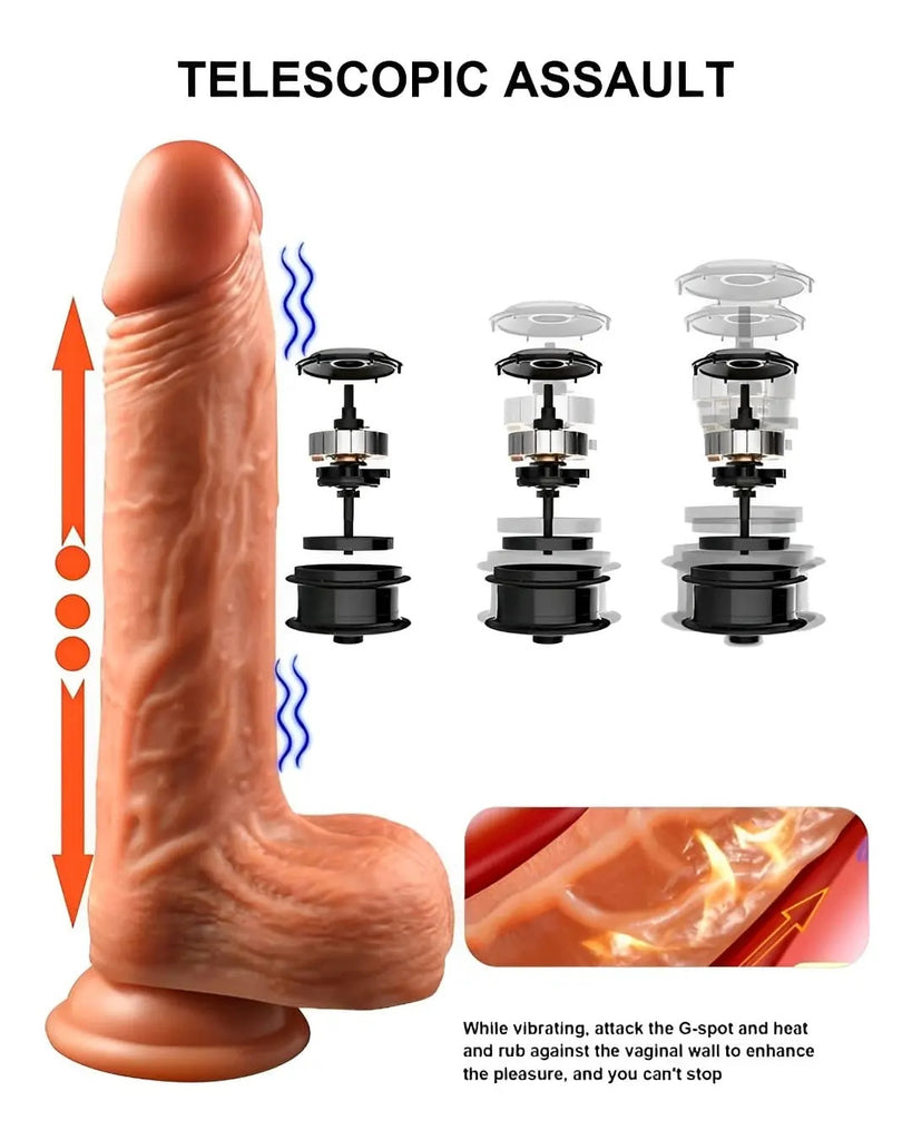 Pênis Realístico com Controle Remoto, Aquecimento e Movimento Telescópico - Silicone Premium