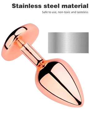 Plug Anal de Metal Rosa Ouro com Pedra Coração – Luxo, Elegância e Prazer Intenso