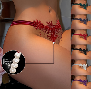 Calcinha com pérolas e bordados em flores