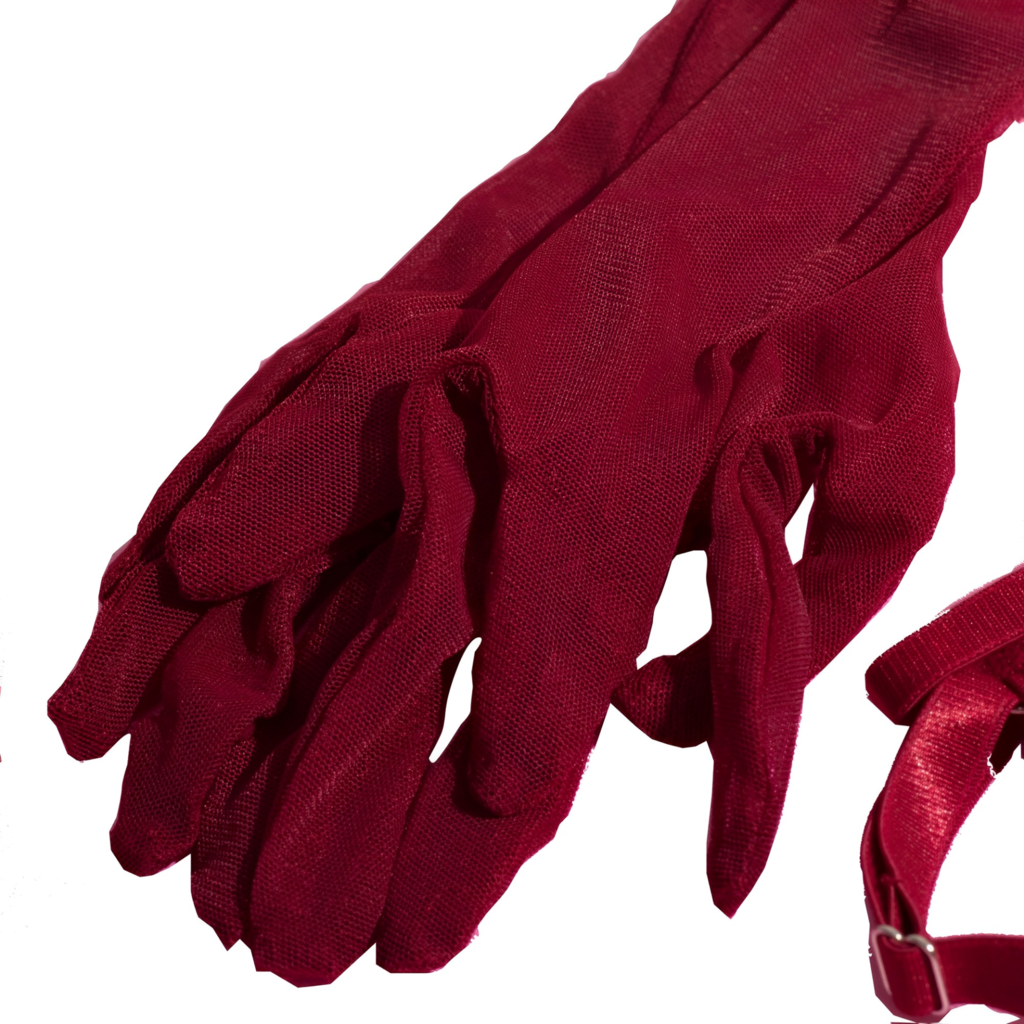 Body com luvas, cinta liga e ligas de perna