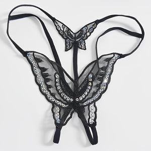 Calcinha fio dental sensual Borboleta – Com brilho e Abertura Inferior - presente perfeito
